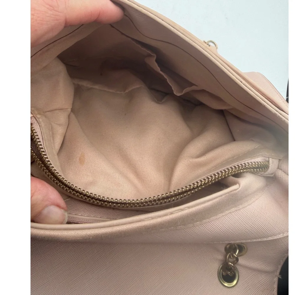 Bebe Lila Flap Shoulder Bag Blush Pink Faux Leather Chain Strap Purse